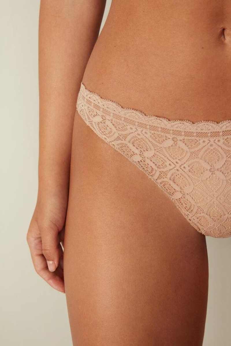 Intimissimi Lace and Microfiber Brazilian Ženske Gaćice Bež | HR 2521DNF