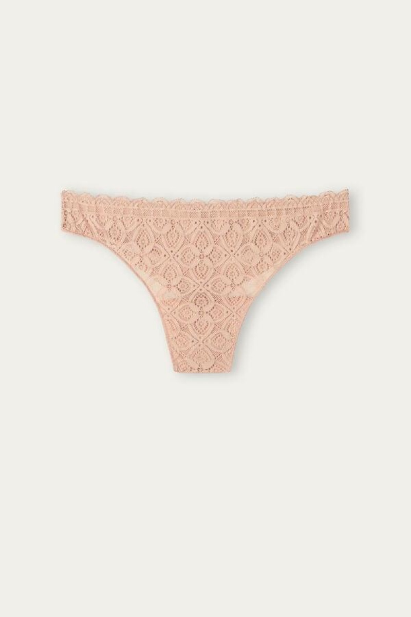 Intimissimi Lace and Microfiber Brazilian Ženske Gaćice Bež | HR 2521DNF