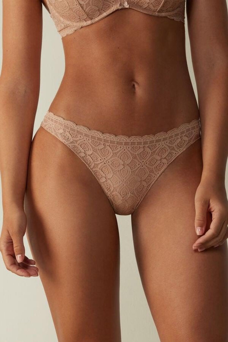 Intimissimi Lace and Microfiber Brazilian Ženske Gaćice Bež | HR 2521DNF