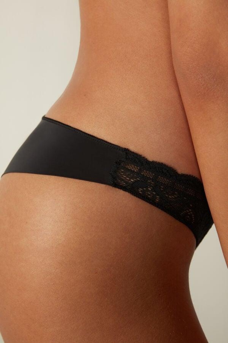 Intimissimi Lace and Microfiber Brazilian Ženske Gaćice Crne | HR 2526ISL