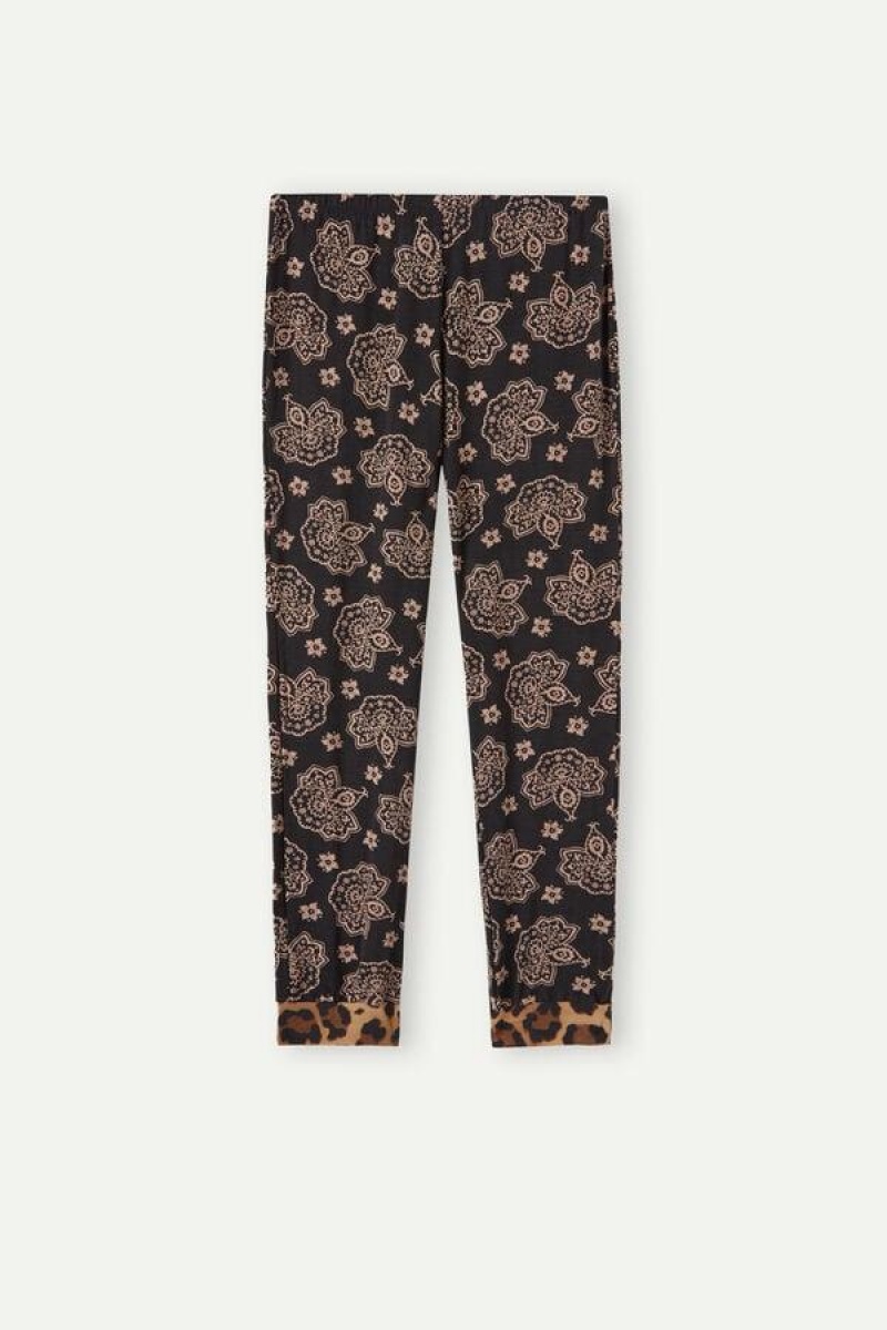 Intimissimi Lady Animalier Modal Cuffed Pants Ženske Pidžama Crne | HR 2056TVJ