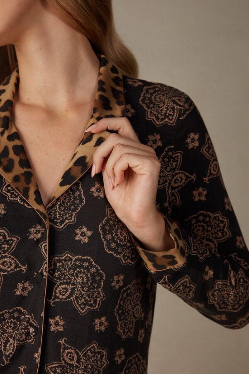 Intimissimi Lady Animalier Modal Shirt Ženske Pidžama Crne | HR 2154NBA