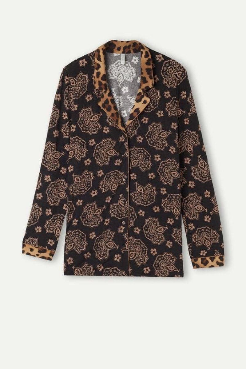 Intimissimi Lady Animalier Modal Shirt Ženske Pidžama Crne | HR 2154NBA