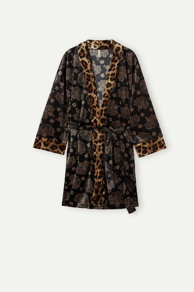 Intimissimi Lady Animalier Velvet Kimono Ženske Pidžama Crne | HR 2205BCP