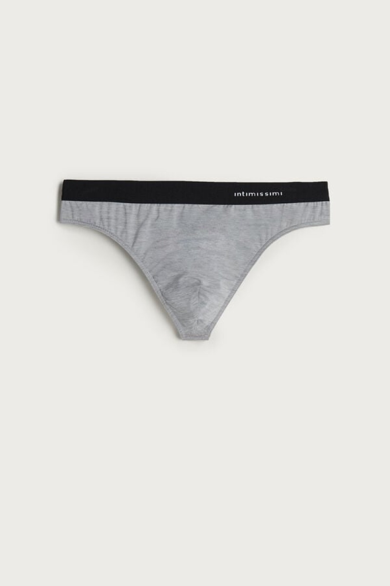 Intimissimi Logo Detailed Microfiber Thong Muške Gaćice Svijetlo Sive | HR 2677YUF