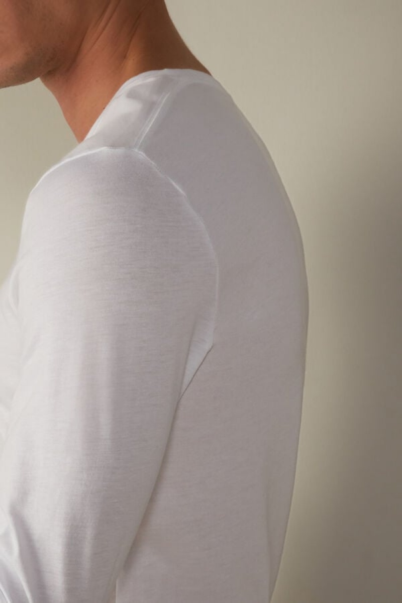 Intimissimi Long-Sleeve Supima® Cotton Top Muške Pidžama Bijele | HR 2896MAN