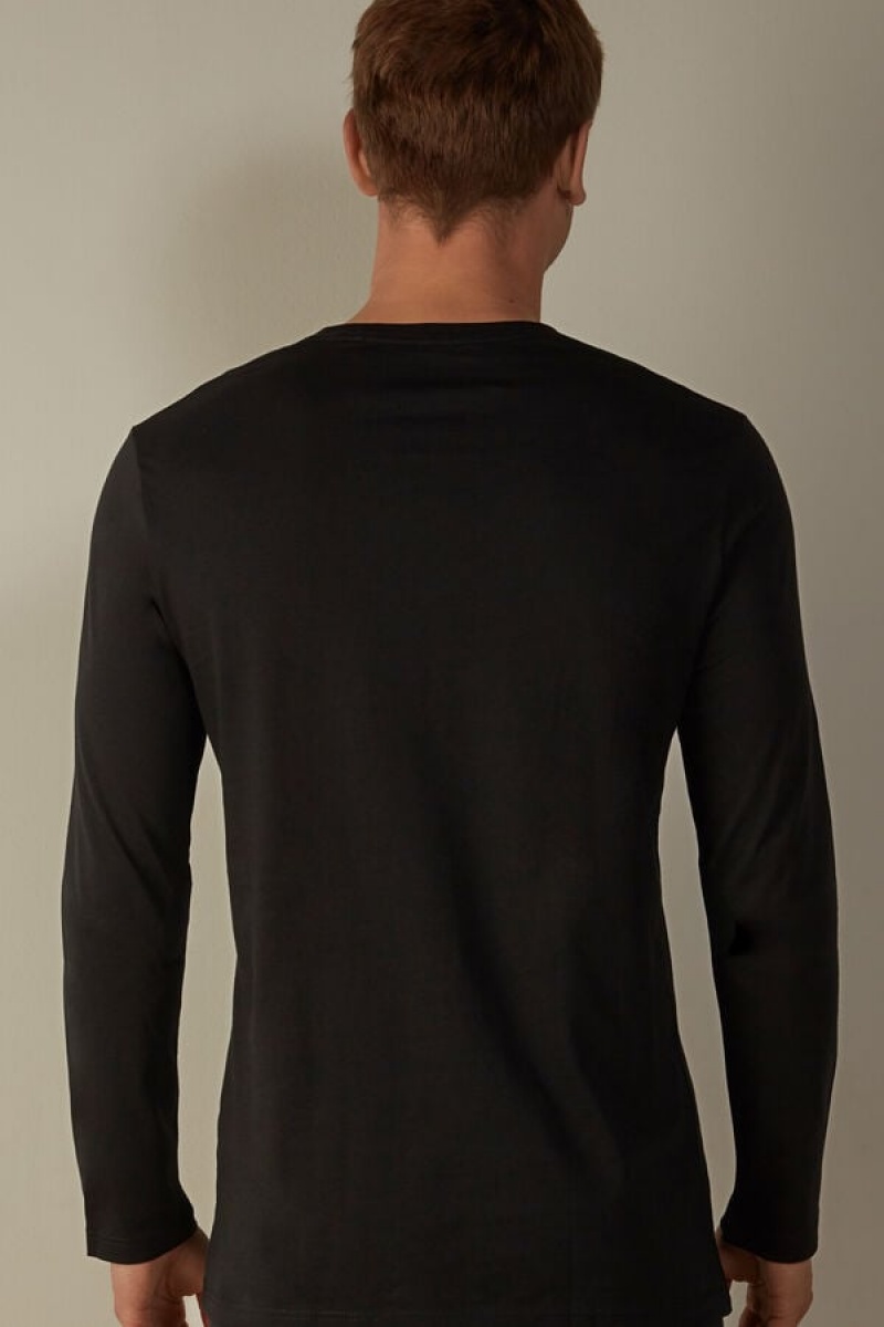 Intimissimi Long-Sleeve Supima® Cotton Top Muške Pidžama Crne | HR 2903LHY