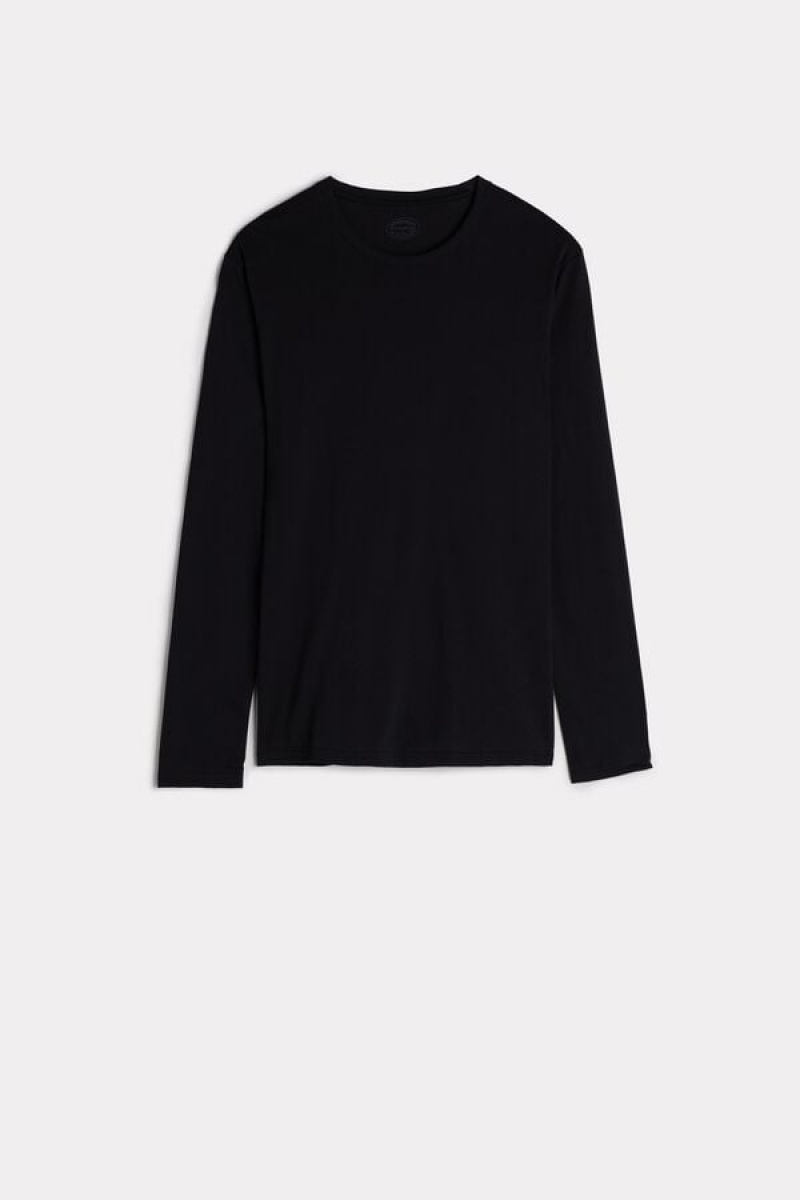 Intimissimi Long-Sleeve Supima® Cotton Top Muške Pidžama Crne | HR 2903LHY