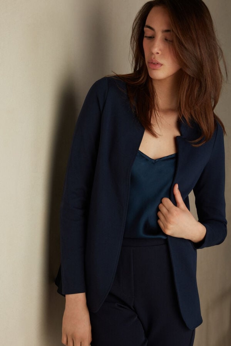 Intimissimi Long-Sleeved Cotton Interlock Cardigan Ženske Jakna Plave | HR 1778DNN