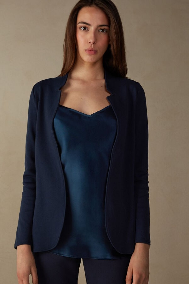 Intimissimi Long-Sleeved Cotton Interlock Cardigan Ženske Jakna Plave | HR 1778DNN