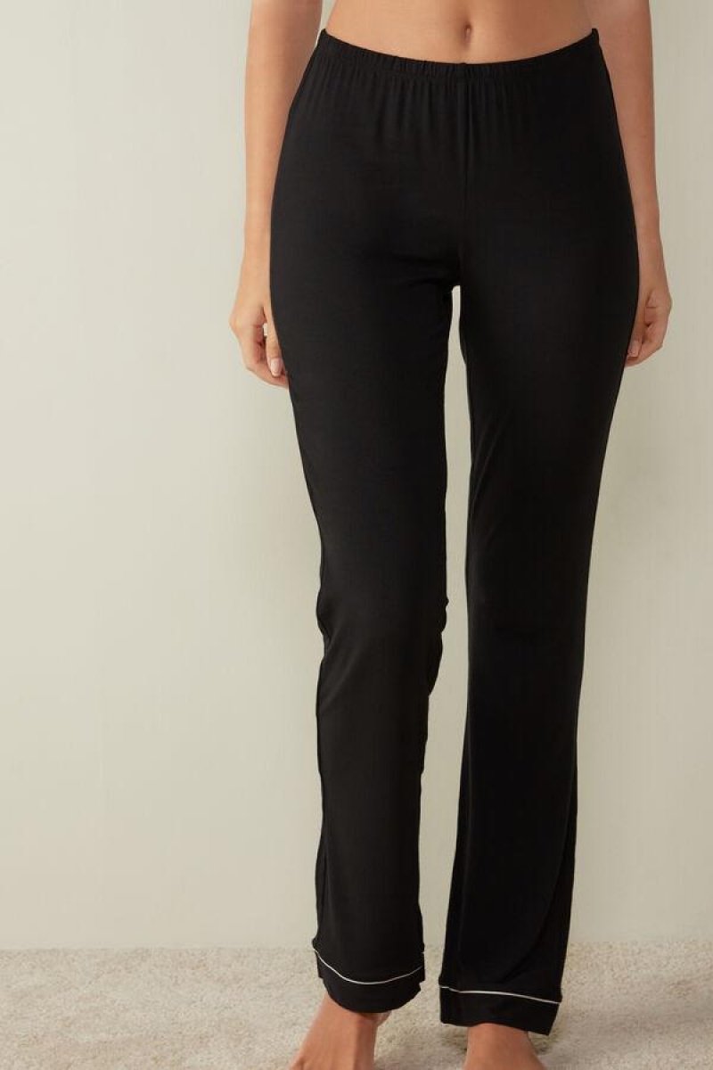 Intimissimi Long Micromodal Trousers Ženske Pidžama Crne | HR 2014GLQ