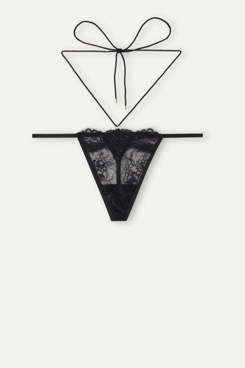 Intimissimi Loosen Heartstrings String Thong Ženske Gaćice Crne | HR 2271SOB