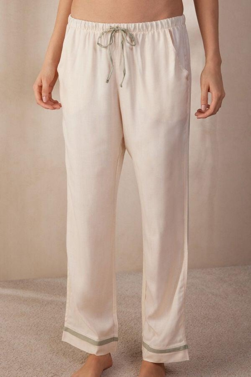 Intimissimi Lost in Fields Full Length Pants in Plain-weave Modal Ženske Pidžama Svijetlo Žute Bijele | HR 2038DNN