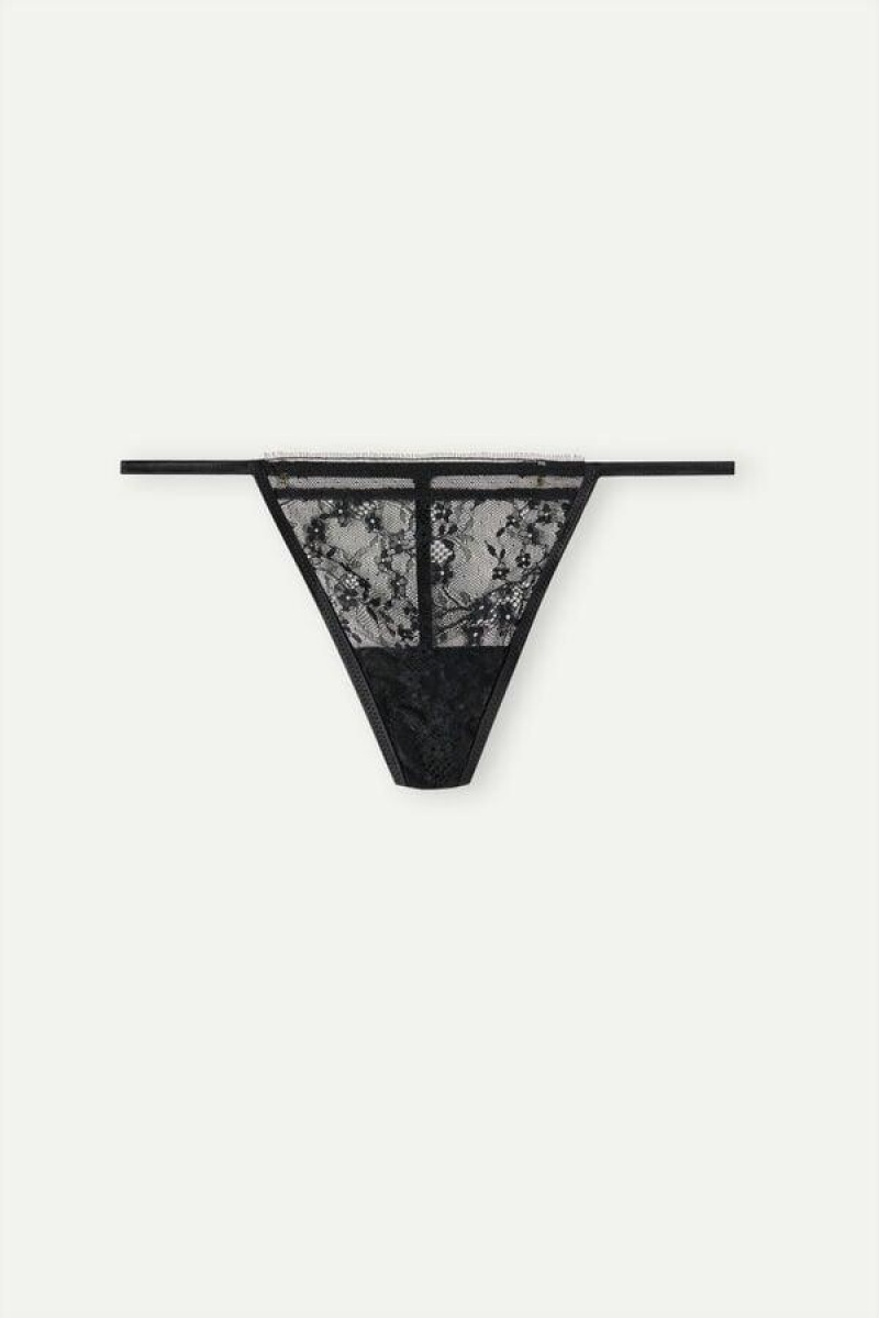 Intimissimi Luxury Treats String Thong Ženske Gaćice Crne | HR 2266UTL