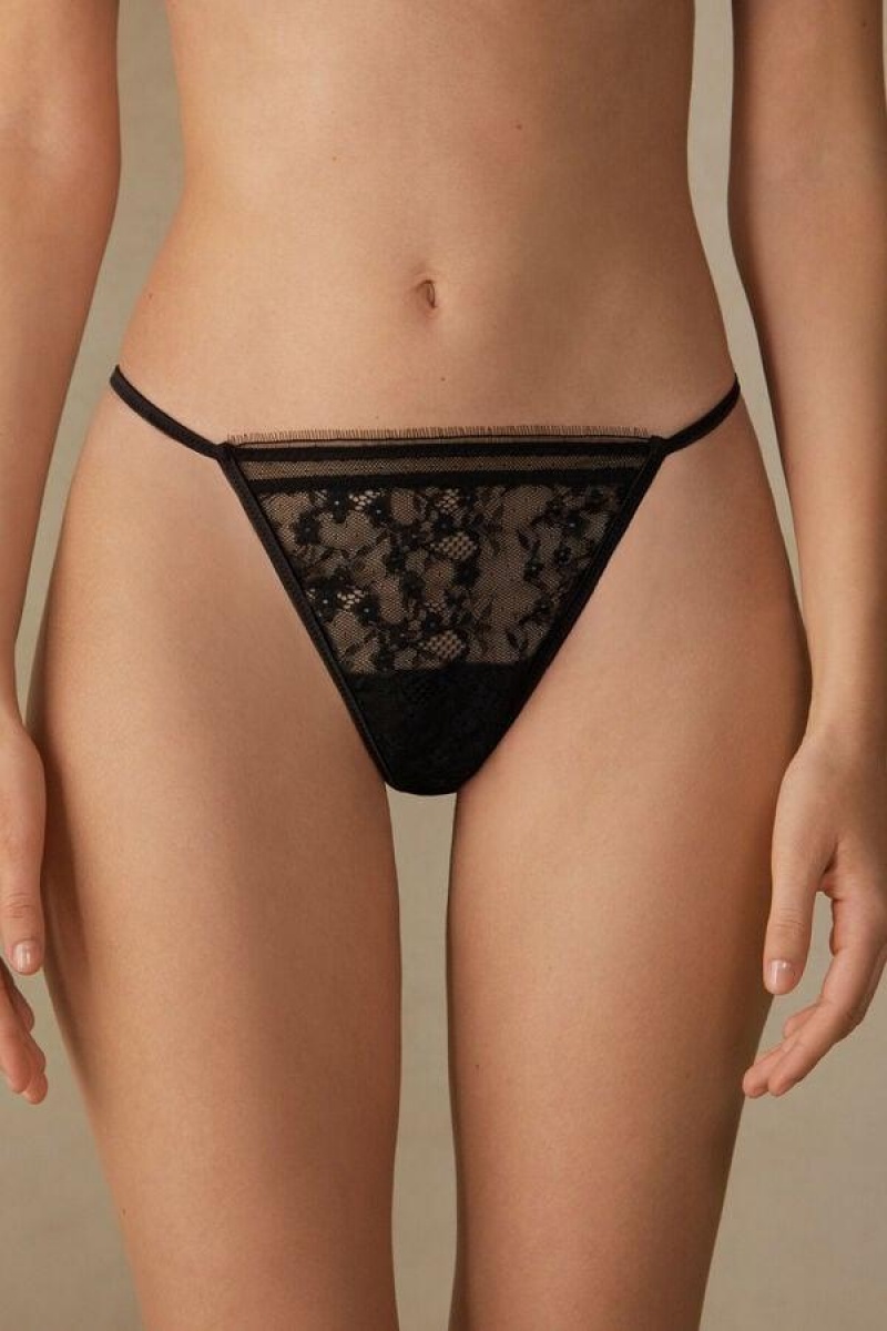 Intimissimi Luxury Treats String Thong Ženske Gaćice Crne | HR 2266UTL