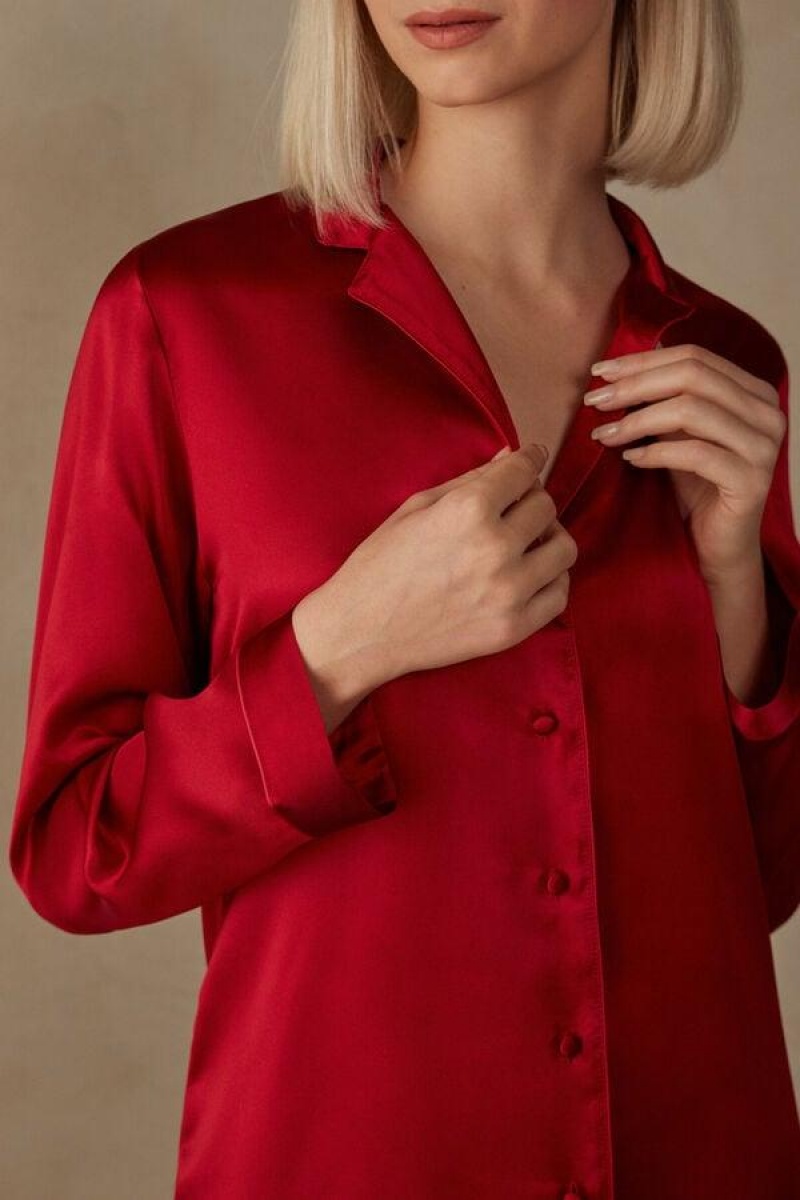 Intimissimi Mannish-Cut Jacket in Silk Satin Ženske Pidžama Crvene | HR 2020XFU