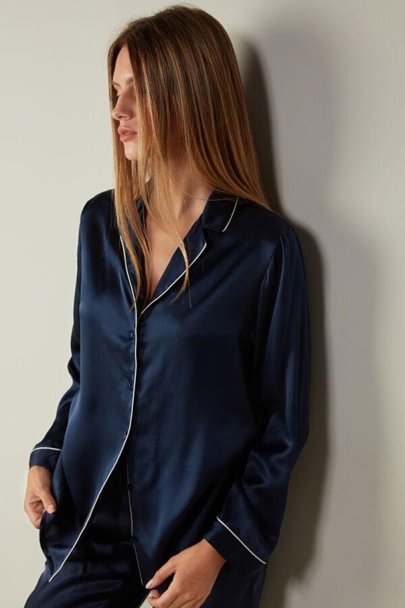 Intimissimi Mannish-Cut Jacket in Silk Satin Ženske Pidžama Plave | HR 2023BCP