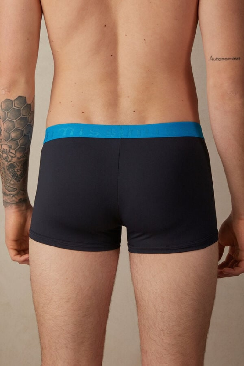 Intimissimi Microfiber Logo Shorts Muške Boxer Crne Plave | HR 2641HKR