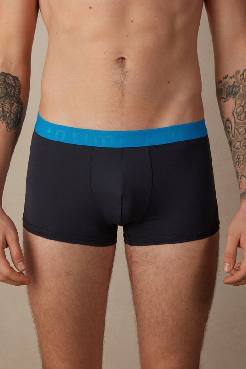 Intimissimi Microfiber Logo Shorts Muške Boxer Crne Plave | HR 2641HKR