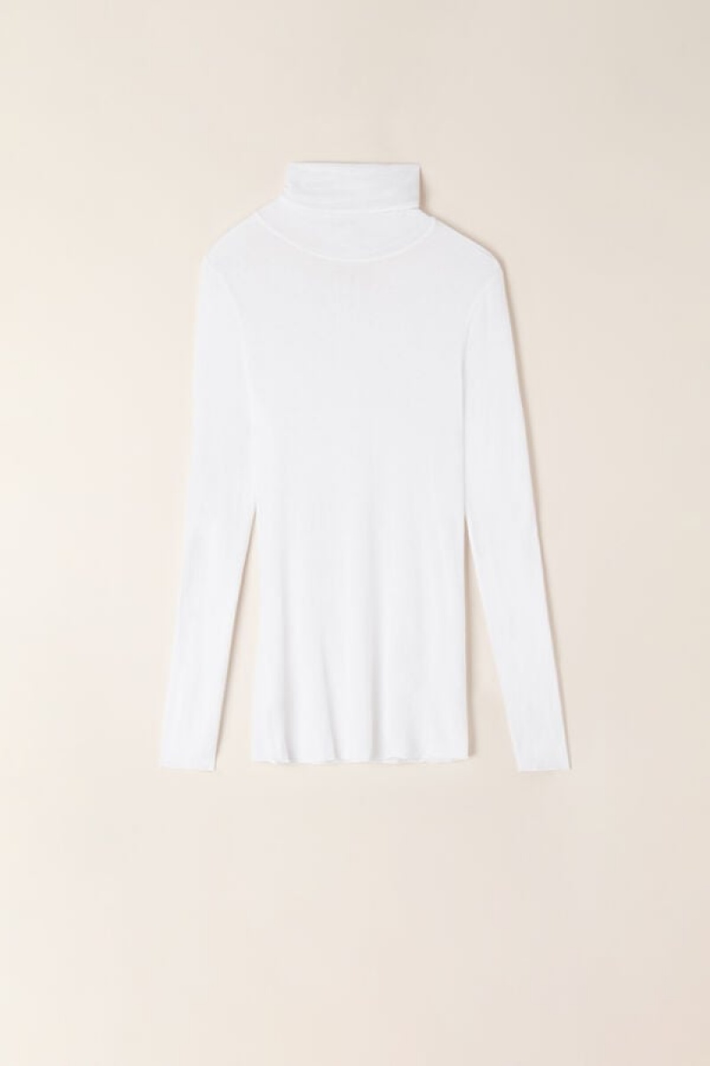 Intimissimi Modal Cashmere Ultralight High-Neck Top Ženske Dugi Rukav Bijele | HR 1823YUK