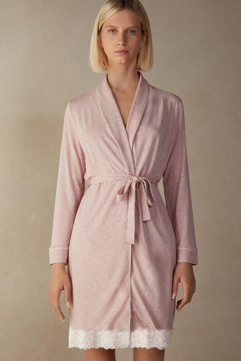 Intimissimi Modal Lace Detail Robe Ženske Pidžama Svijetlo Roze | HR 2202XFU