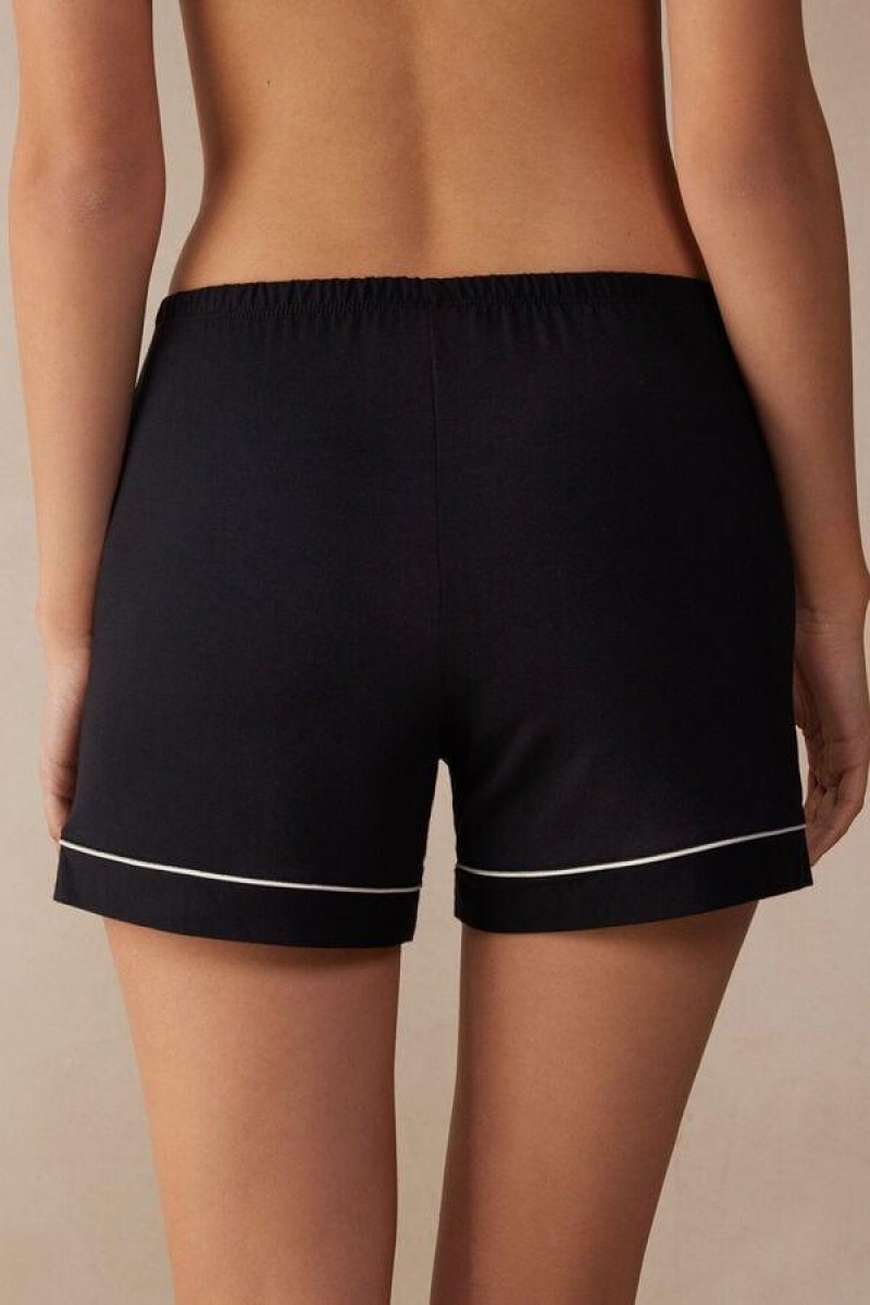 Intimissimi Modal Shorts with Contrast Trim Ženske Pidžama Crne | HR 1964JJE