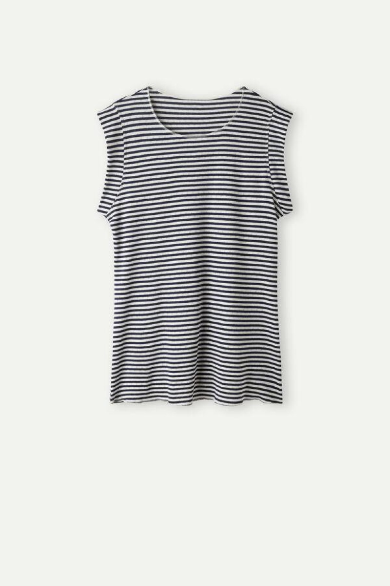 Intimissimi My Comfort Zone Sleeveless Top in Perforated Cotton Ženske Pidžama Bež Plave | HR 2122LHT