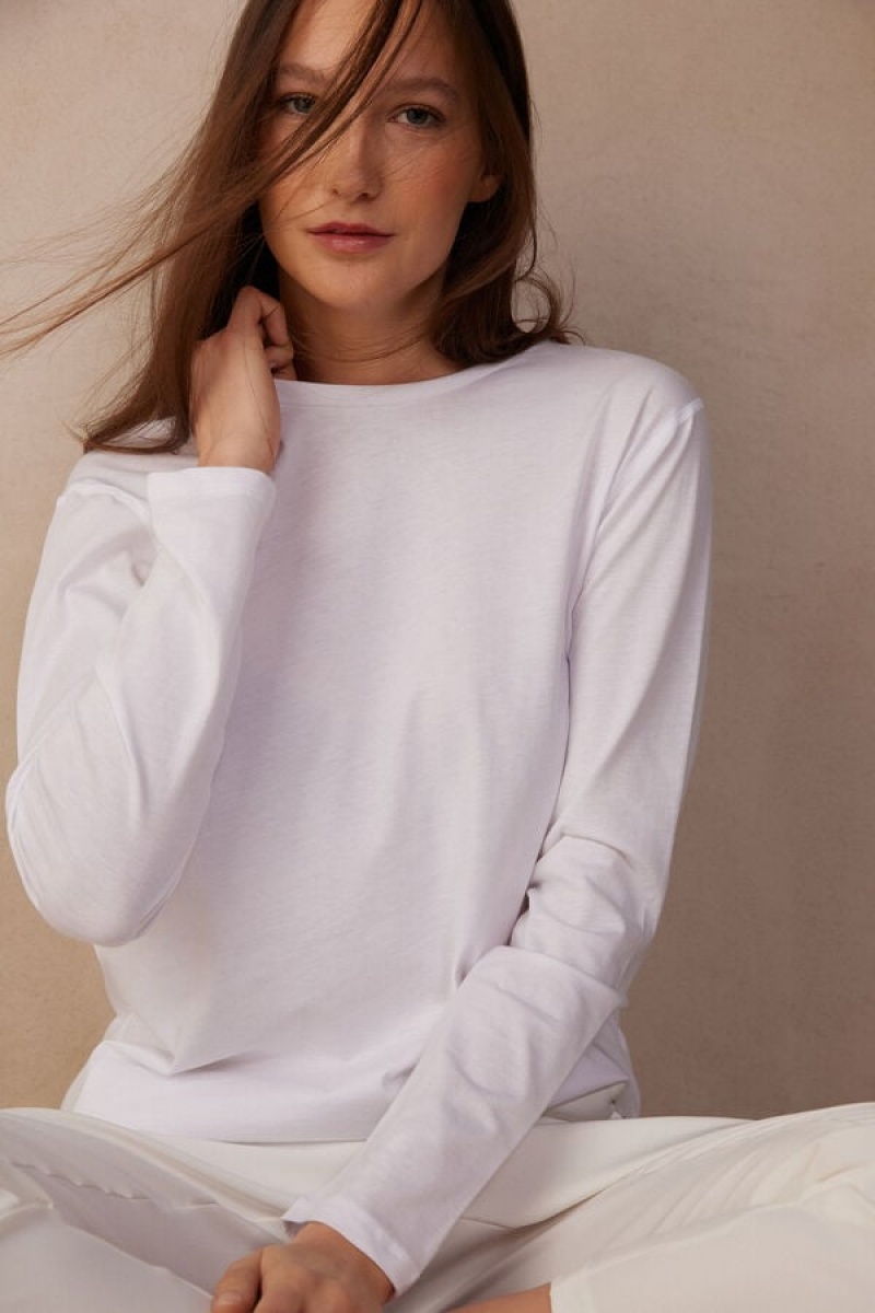 Intimissimi Oversized Top in Supima® Cotton Ženske Dugi Rukav Bijele | HR 1835KIR