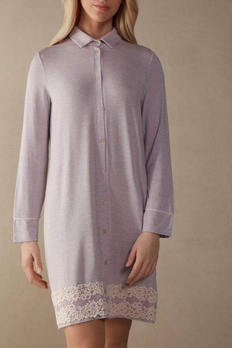 Intimissimi Pretty Flower Open Front Nightshirt Ženske Pidžama Ljubičaste Bijele | HR 2081RWH