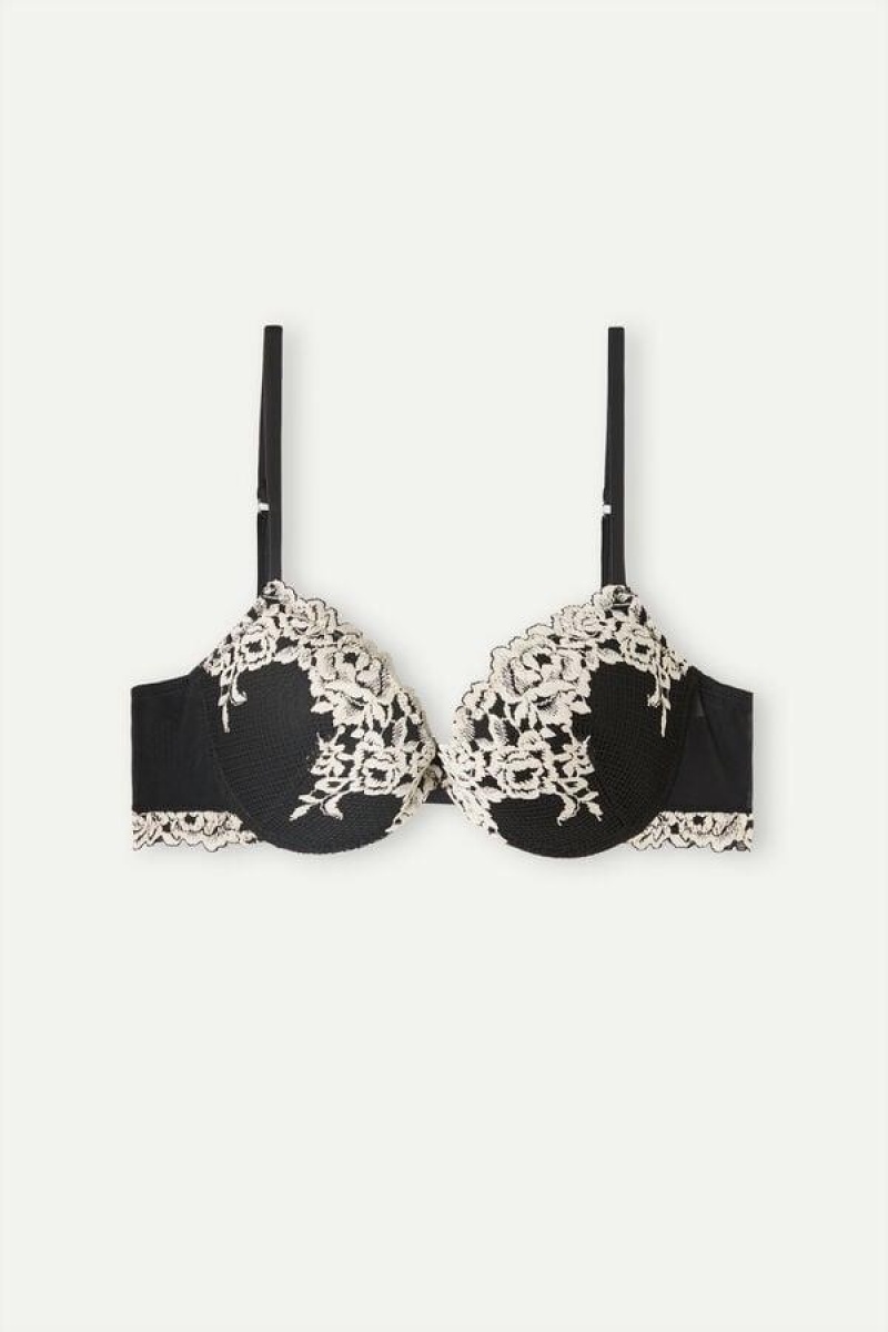 Intimissimi Pretty Flowers Bellissima Push-up Ženske Grudnjaci Crne Bijele | HR 1293CEI