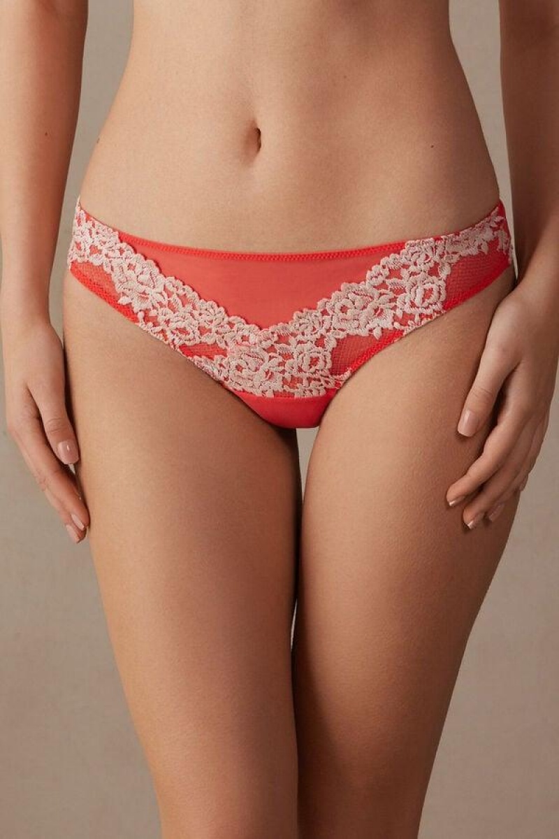 Intimissimi Pretty Flowers Brazilian Ženske Gaćice Tamno Crvene Bijele | HR 2468FMD