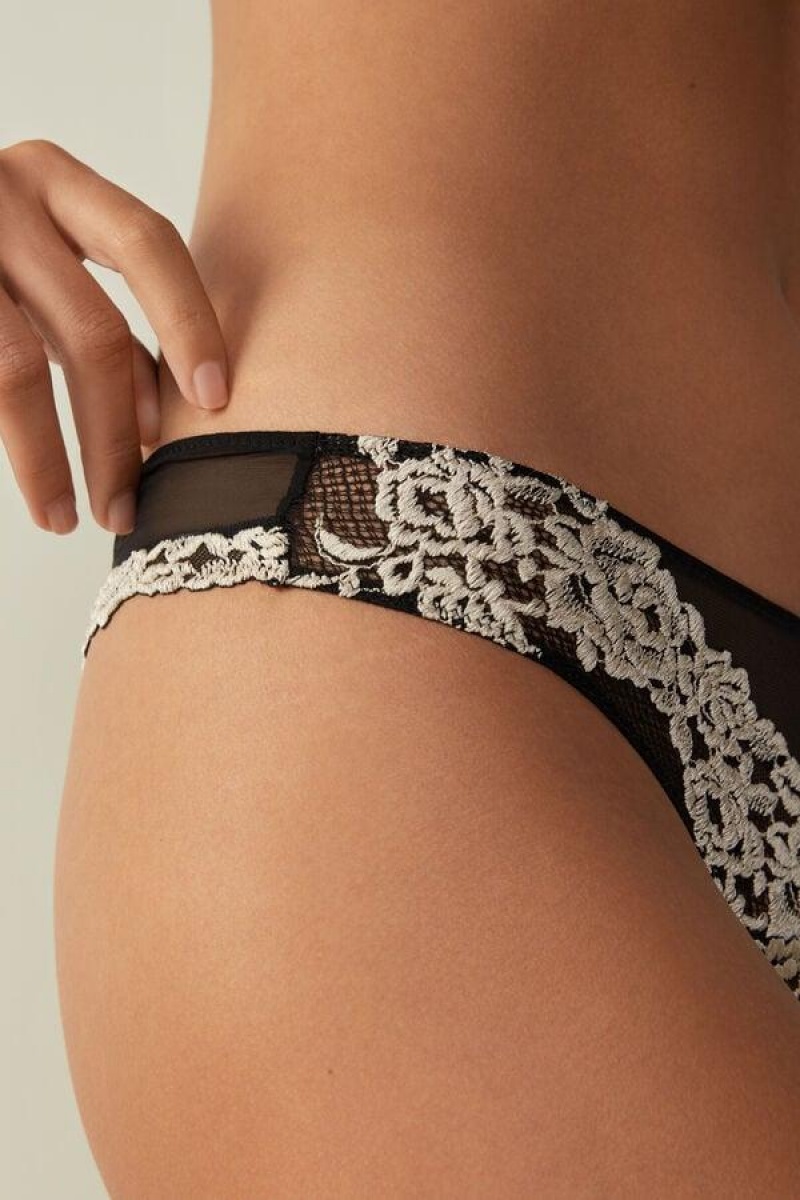 Intimissimi Pretty Flowers Brazilian Ženske Gaćice Crne Bijele | HR 2556RWV