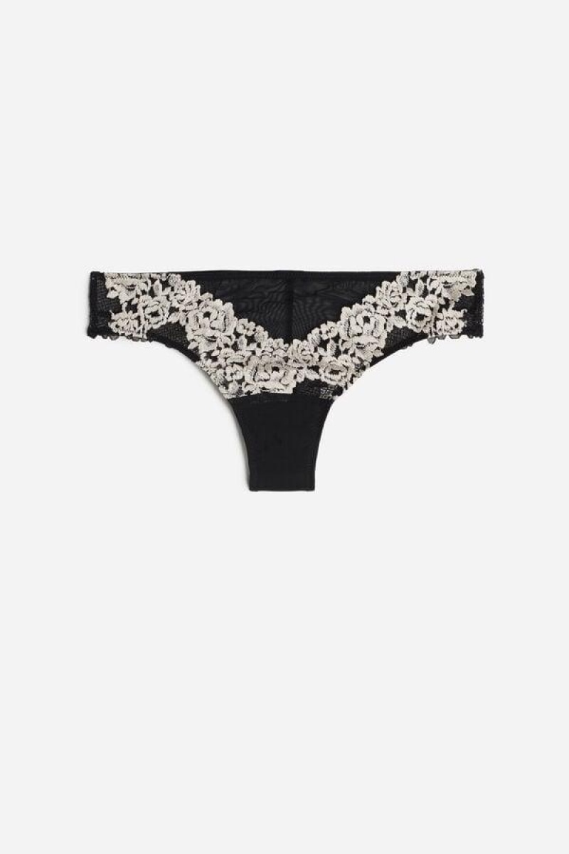 Intimissimi Pretty Flowers Brazilian Ženske Gaćice Crne Bijele | HR 2556RWV