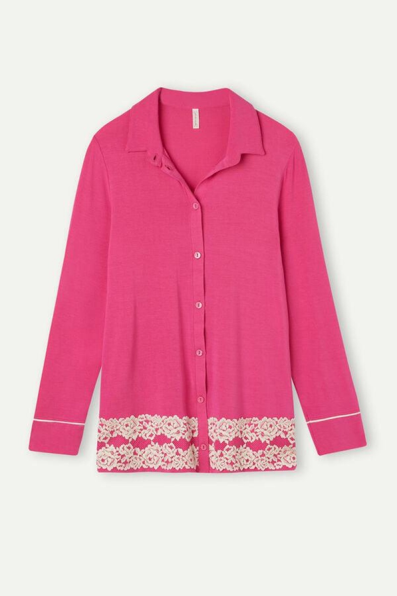 Intimissimi Pretty Flowers Button Up Shirt in Modal Ženske Pidžama Roze Bijele | HR 2143FMM