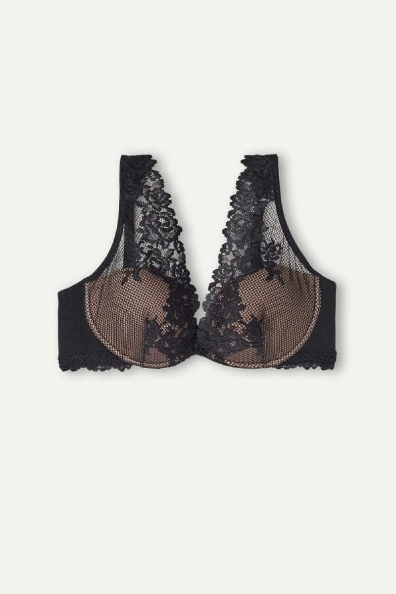 Intimissimi Pretty Flowers Elena Balconette Ženske Grudnjaci Crne | HR 1529BCP