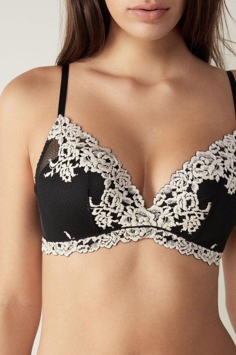 Intimissimi Pretty Flowers Fabiola Push-up Ženske Grudnjaci Crne Bijele | HR 1322NBA