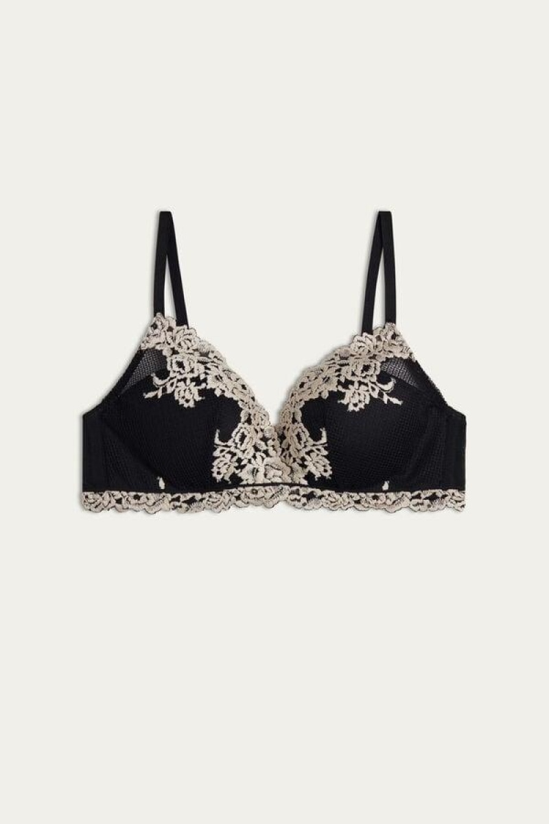 Intimissimi Pretty Flowers Fabiola Push-up Ženske Grudnjaci Crne Bijele | HR 1322NBA