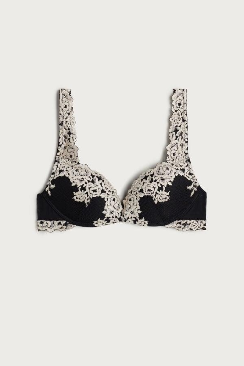 Intimissimi Pretty Flowers Gioia Super Push-up Ženske Grudnjaci Crne Bijele | HR 1323MAS