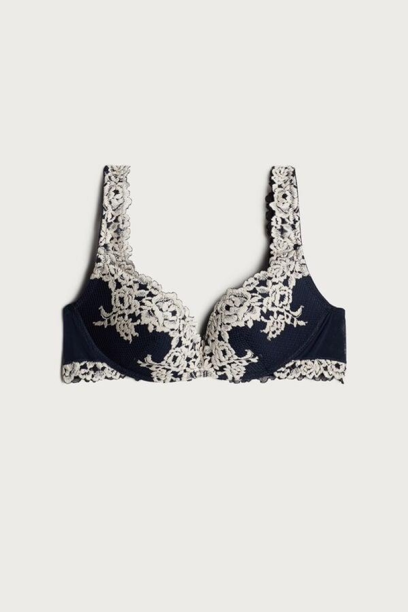 Intimissimi Pretty Flowers Gioia Super Push-up Ženske Grudnjaci Tamno Plave Svijetlo Žute | HR 1324QZD