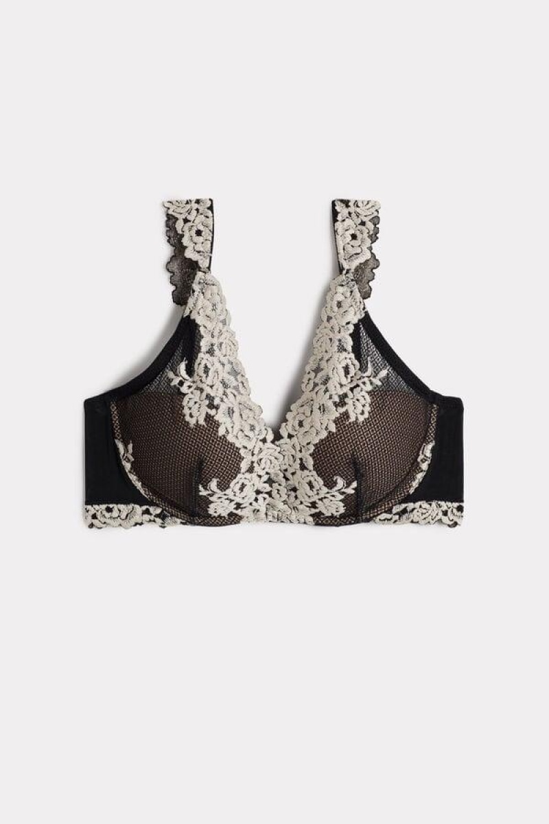 Intimissimi Pretty Flowers Giorgia Balconette Ženske Grudnjaci Crne Bijele | HR 1267CEI