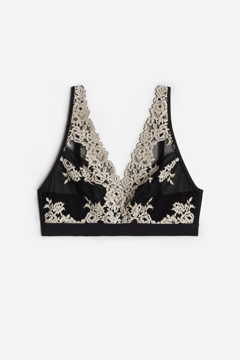 Intimissimi Pretty Flowers Lara Triangle Ženske Grudnjaci Crne Bijele | HR 1132JJE