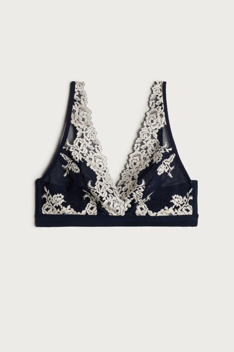 Intimissimi Pretty Flowers Lara Triangle Ženske Grudnjaci Tamno Plave Svijetlo Žute | HR 1265ZGY