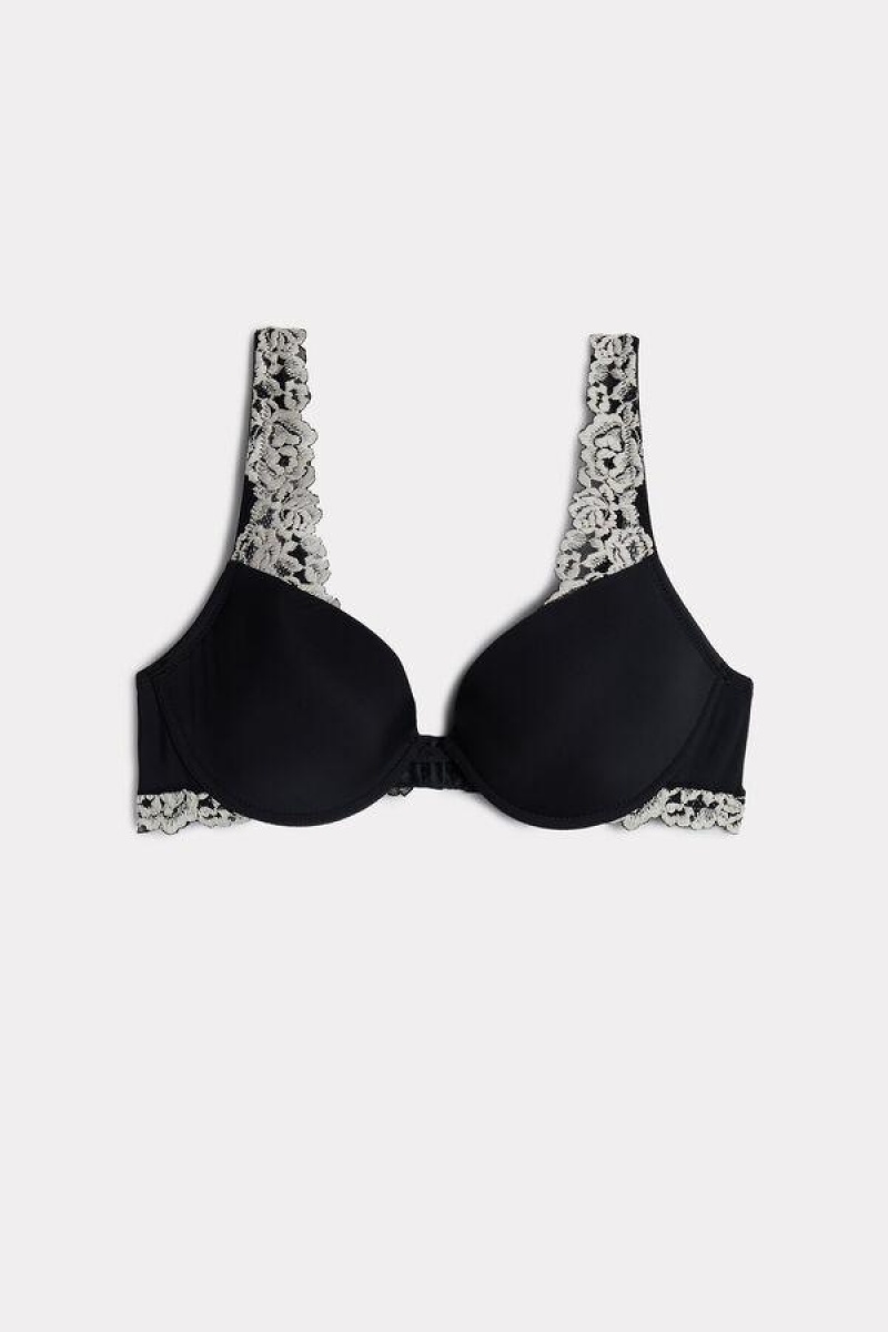 Intimissimi Pretty Flowers Microfiber Bellissima Push-up Ženske Grudnjaci Crne Bijele | HR 1338GLQ