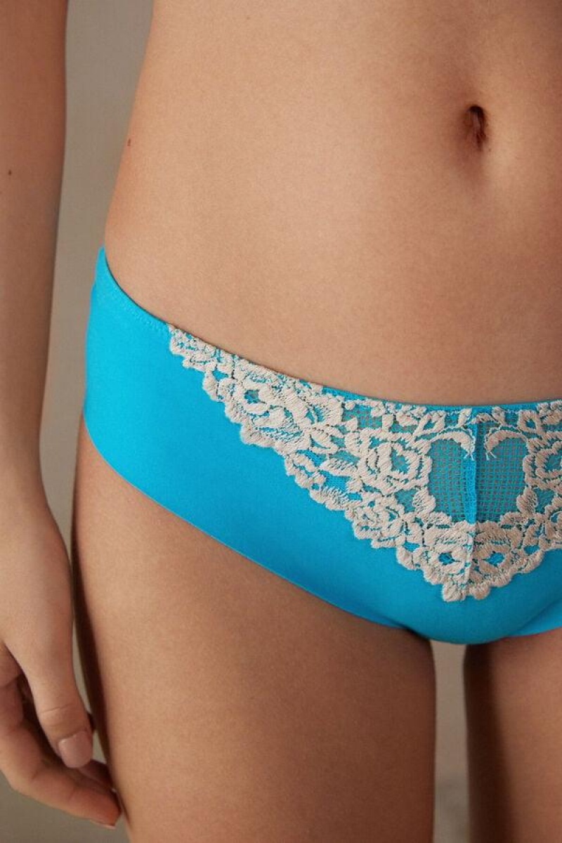 Intimissimi Pretty Flowers Seamless Cotton Ženske Gaćice Tirkizne Bijele | HR 2361JJP