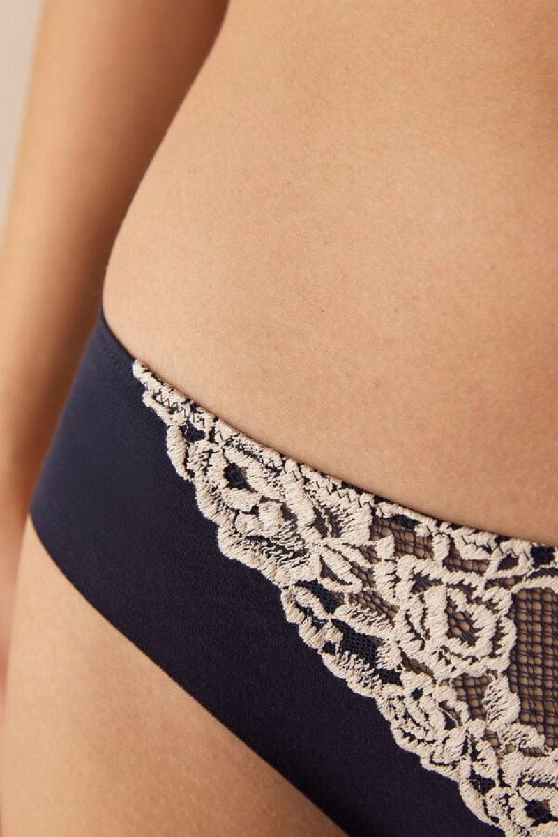 Intimissimi Pretty Flowers Seamless Cotton Ženske Gaćice Tamno Plave Svijetlo Žute | HR 2415GLS