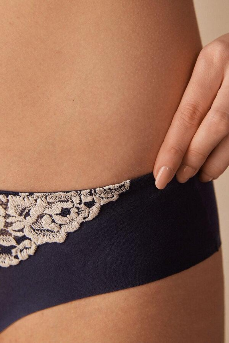 Intimissimi Pretty Flowers Seamless Cotton Ženske Gaćice Tamno Plave Svijetlo Žute | HR 2415GLS