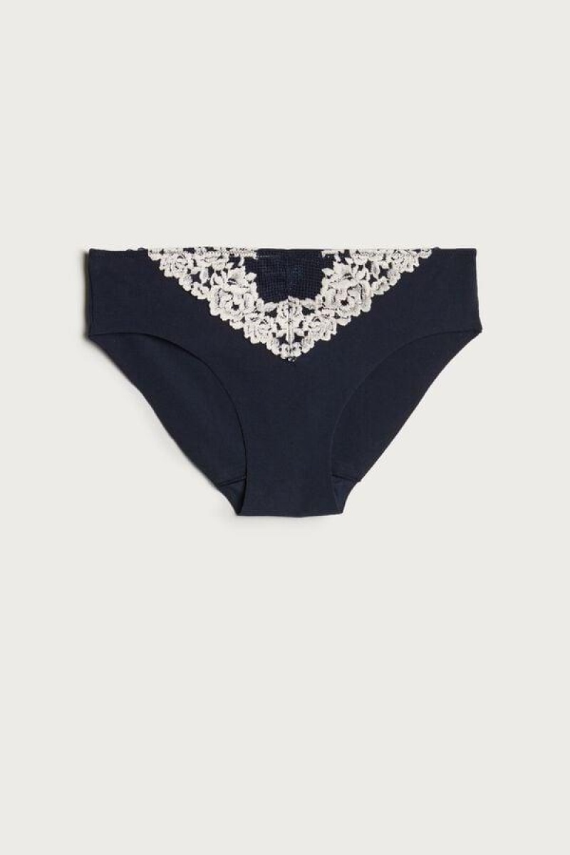 Intimissimi Pretty Flowers Seamless Cotton Ženske Gaćice Tamno Plave Svijetlo Žute | HR 2415GLS