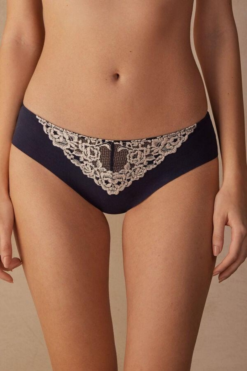 Intimissimi Pretty Flowers Seamless Cotton Ženske Gaćice Tamno Plave Svijetlo Žute | HR 2415GLS