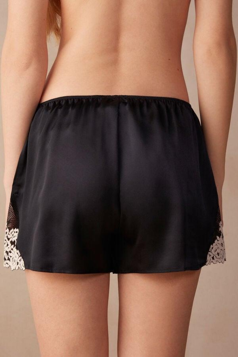 Intimissimi Pretty Flowers Silk Shorts Ženske Pidžama Crne Bijele | HR 1996VDO