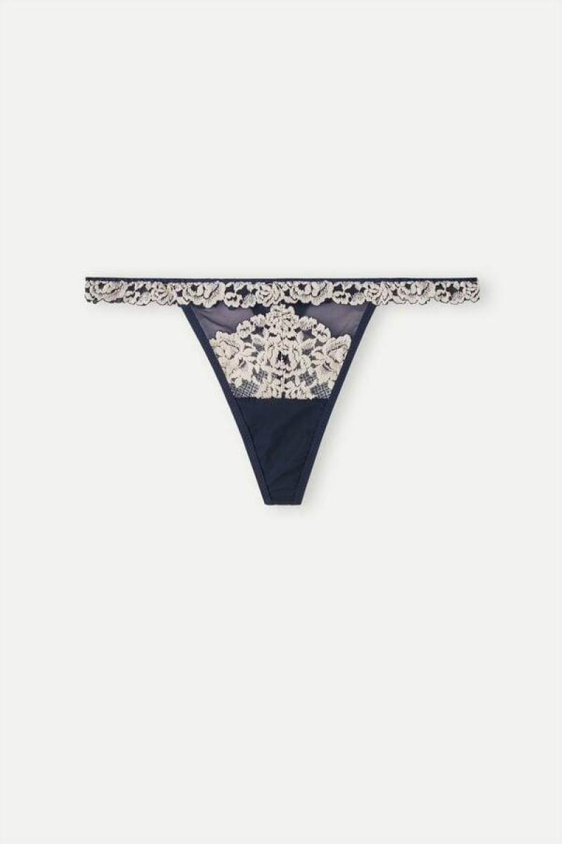 Intimissimi Pretty Flowers String Thong Ženske Gaćice Tamno Plave Svijetlo Žute | HR 2237RWH